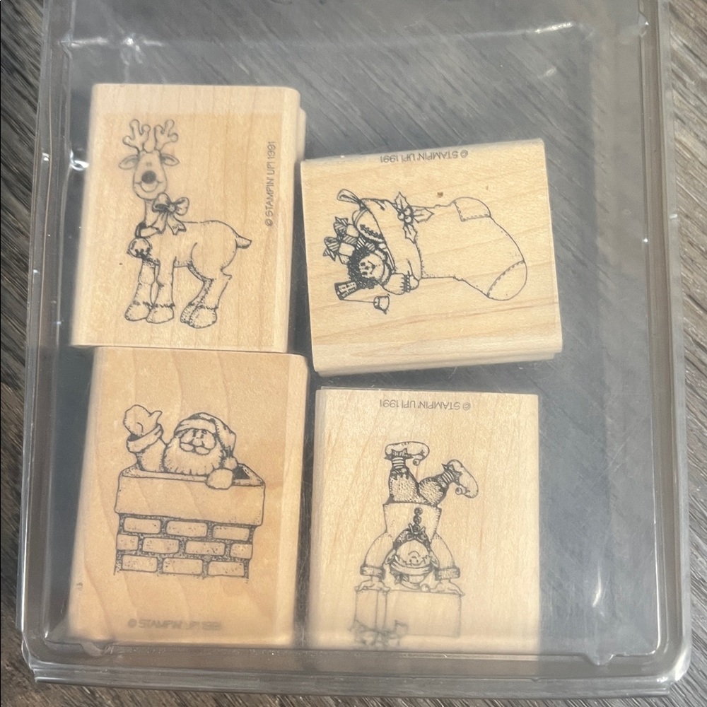 Stampin' Up! Holiday 1991 Rubber Stamp Set with Festive Designs Set of 4